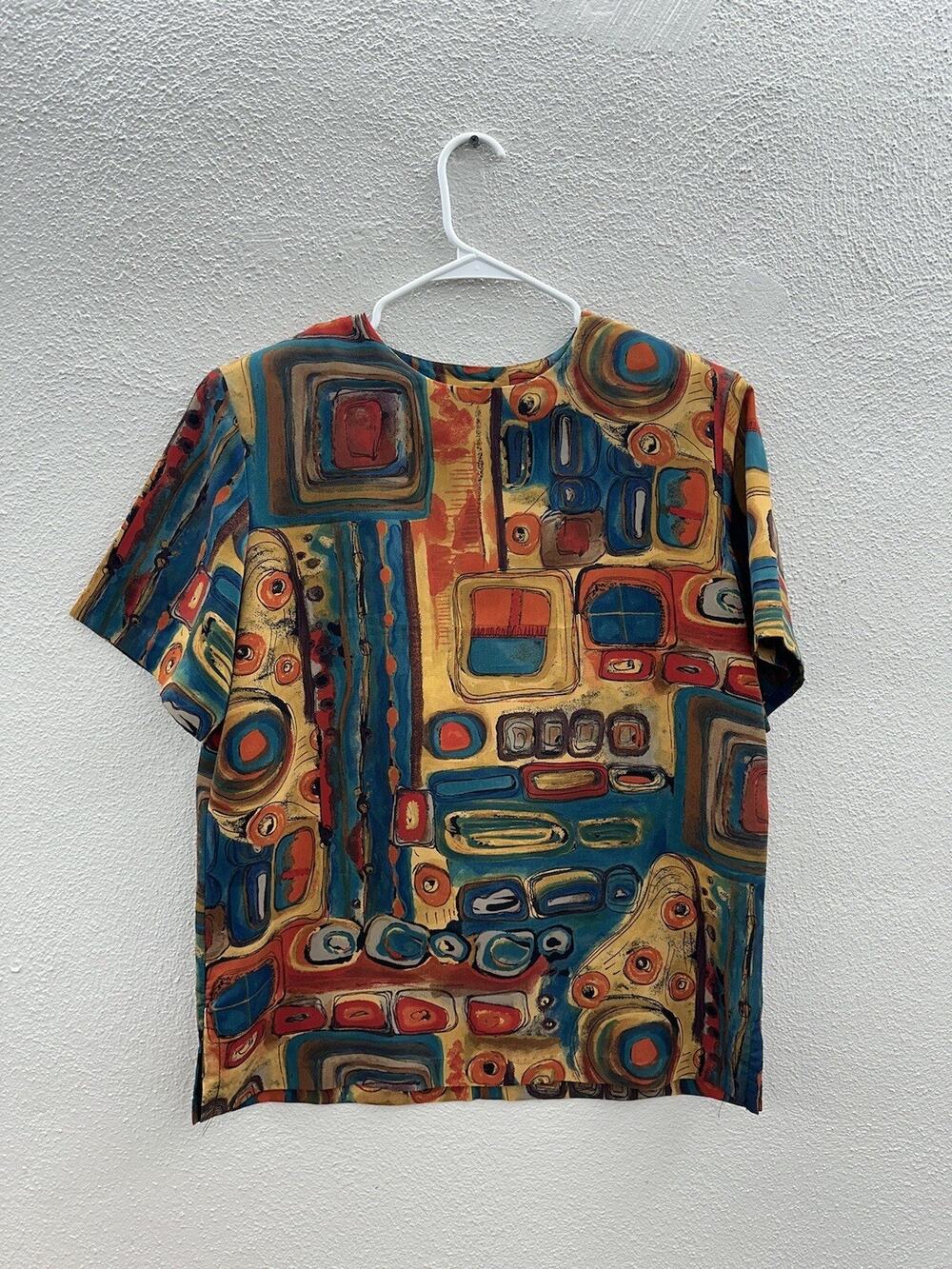 Kensington Square Womens Blouse Size Small Short Sleeve Abstract
